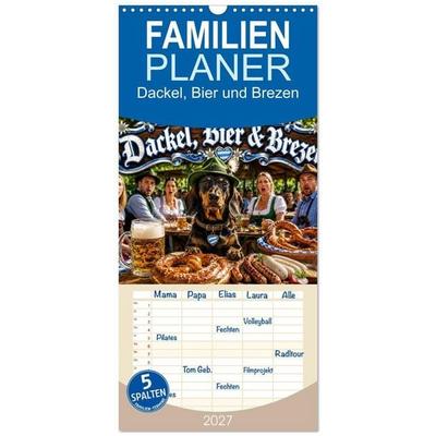 Familienplaner 2027 - Dackel, Bier und Brezen mit 5 Spalten (Wandkalender, 21 x 45 cm) CALVENDO