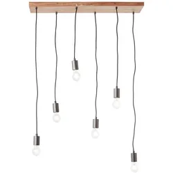 BRILLIANT Lampe, Rustik Pendelleuchte 6flg schwarz/holzfarbend, 6x A60, E27, 40W, Kabel kürzbar / in der Höhe einstellbar