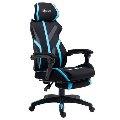 Vinsetto Gaming-Bürostuhl ausziehbare Fußstütze verstellbare Kopfstütze 65x65x119-129cm Schwarz Blau