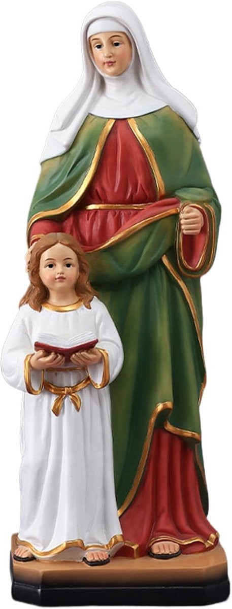 Handgemaakt Sint Anne Sculptuur - Religieus Beeld voor Woonkamer Decoratie - Meerkleurig - Hoogte: 30,5 cm