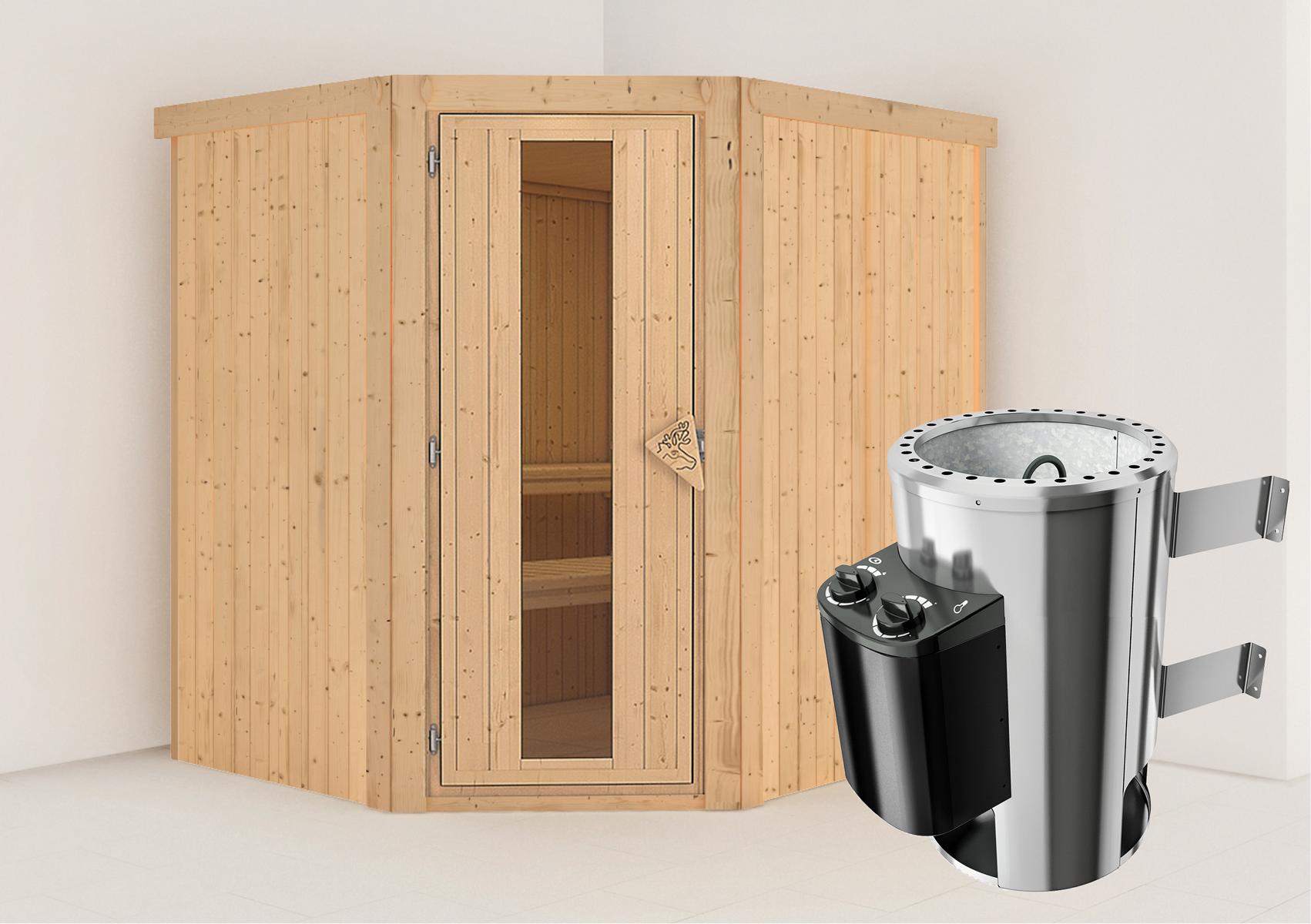 KARIBUHOLZT Sauna Lilja Eck 3,6kW int.Strg m.einer Isoliertür 16880067
