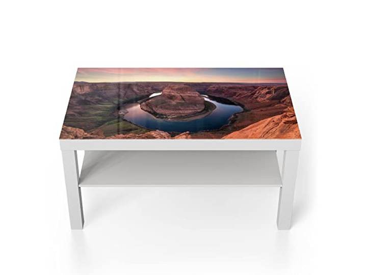 DEQORI Glastisch weiß groß 90x50 cm Motiv Horseshoe Bend am Abend ausgefallener Beistelltisch aus Glas Hochglanz Couchtisch fürs Wohnzimmer moderner Couch Tisch mit Design
