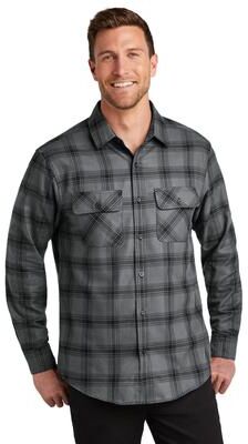 Port Authority W668 Plaid Flannel Shirt in Gray/Black Open size 2XL
