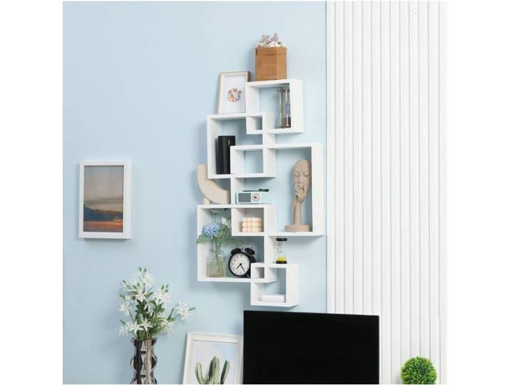 Étagère Murale 9 Compartiments Modulable - MEUNIQ - Bois de Sapin Blanc 49 5 × 10 2 × 86 cm