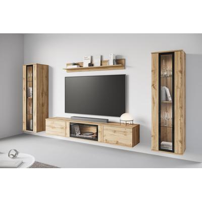 Wohnwand HOME AFFAIRE "Caro, stehend und hängend montierbar", braun (eichefarben votan), B:262cm H:142cm T:33cm, Holzwerkstoff, Kastenmöbel-Sets, Wohnwand, grifflose Design, höhenverstellbare Einlegeböden