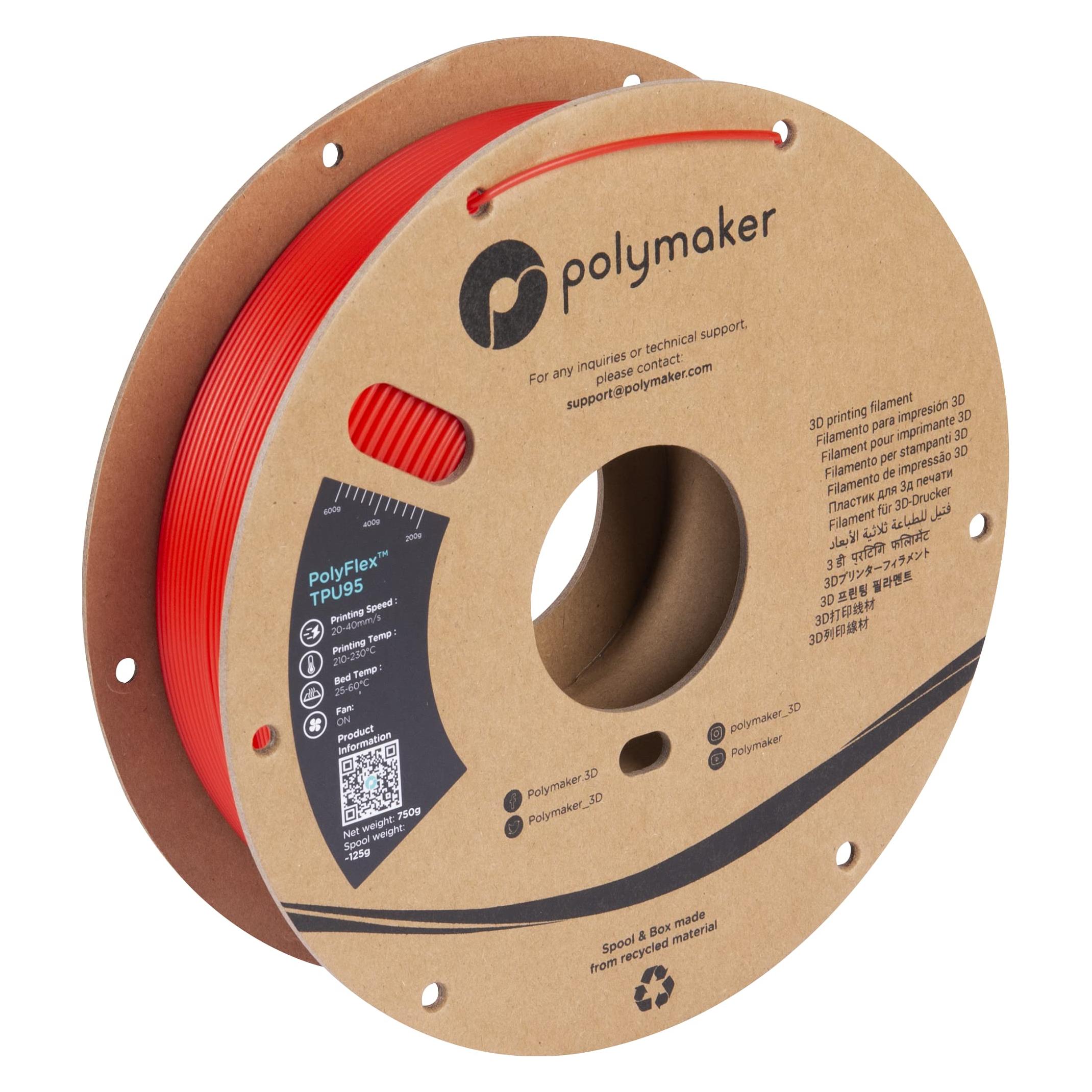 Polymaker PD01003 PolyFlex TPU-95A Filament TPU flexibel 1.75 mm 750 g Rot 1 St (TPU, 750 g, 1.75 mm) (PD01003)