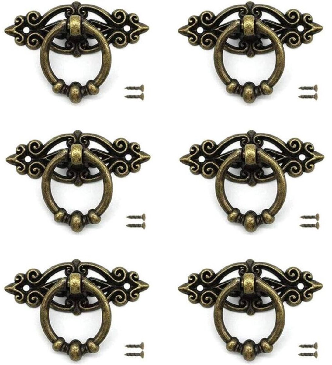 Set van 6 bronskleurige ladehandgrepen inclusief schroeven voor vintage meubels
