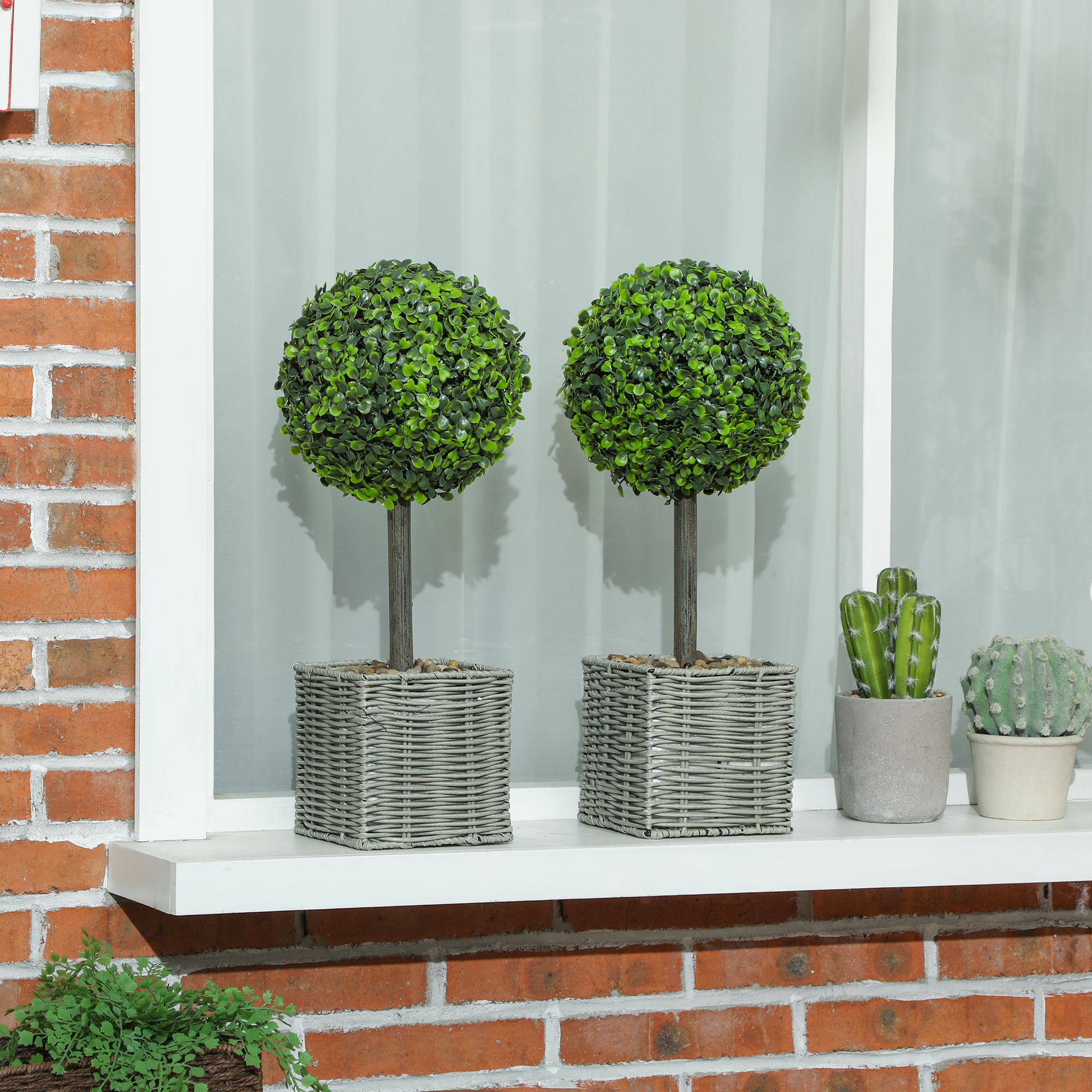 Homcom Set di 2 piante artificiali, Alberi artificiali resistenti ai raggi UV in vaso, adatti per interni ed esterni, in plastica e cemento, Verde   Aosom Italy