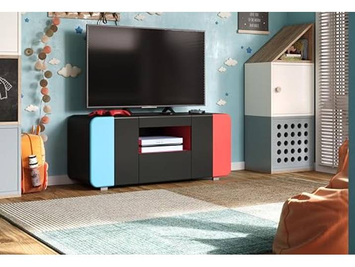 TV-Lowboard LevelUp Außen Schwarz & Rot & Blau Lac · B 115 x H 49 cm