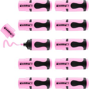 Edding Textmarker 7, Mini Highlighter, 10 Stück, Strichbreite 1 - 3mm, pastellrosa