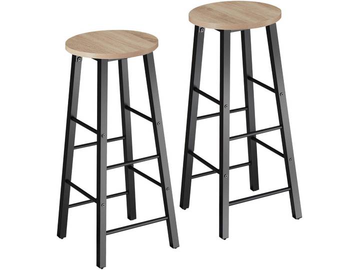 tectake SET Barhocker Keynes, Sitzhöhe 72,5 cm, Industrial Holz hell, Eiche Sonoma, Naturfarben, 31x72.5x31 cm, Esszimmer, Barmöbel, Barhocker