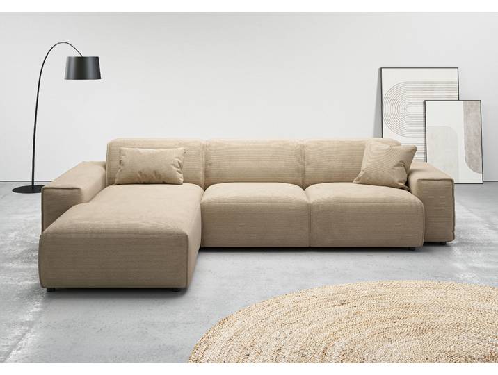 Ecksofa, Feincord, Beige, 294×191 cm, L-Form, 3-Sitzer, Skandinavisch, andas