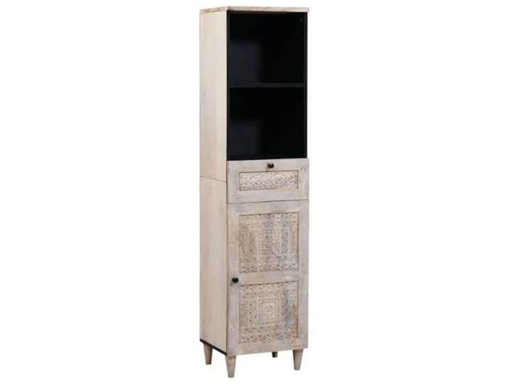 Molumvel Badezimmerschrank 38 x 33 x 160 cm aus Holzwerkstoff, Schlanker Hochschrank mit Tür, Schublade und Regal für Ordnung im Bad, Weiß