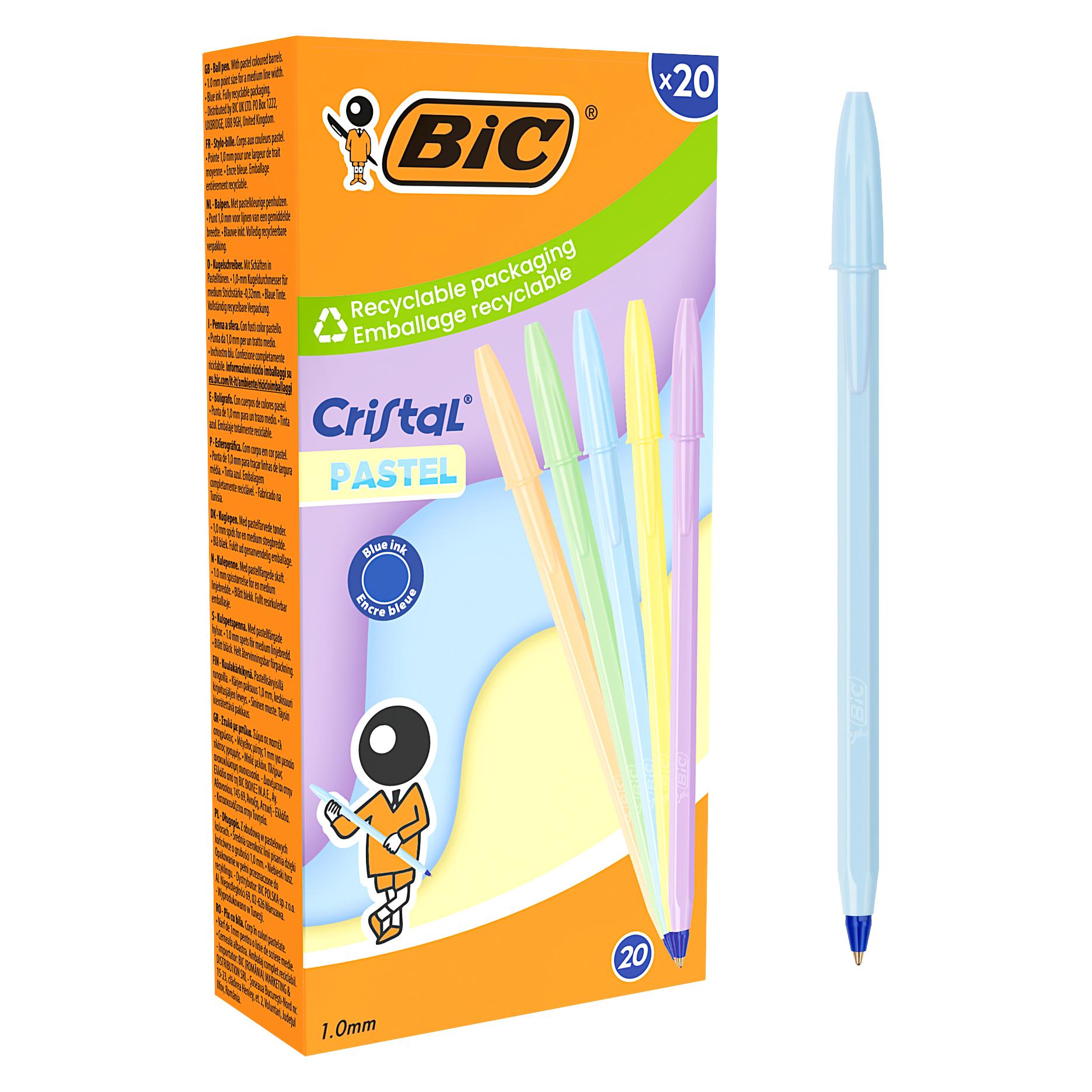 Bic Kugelschreiber Cristal PASTEL pastellorange, pastellgrün, pastellblau, pastellgelb, pastellrosa (20x) (302550)