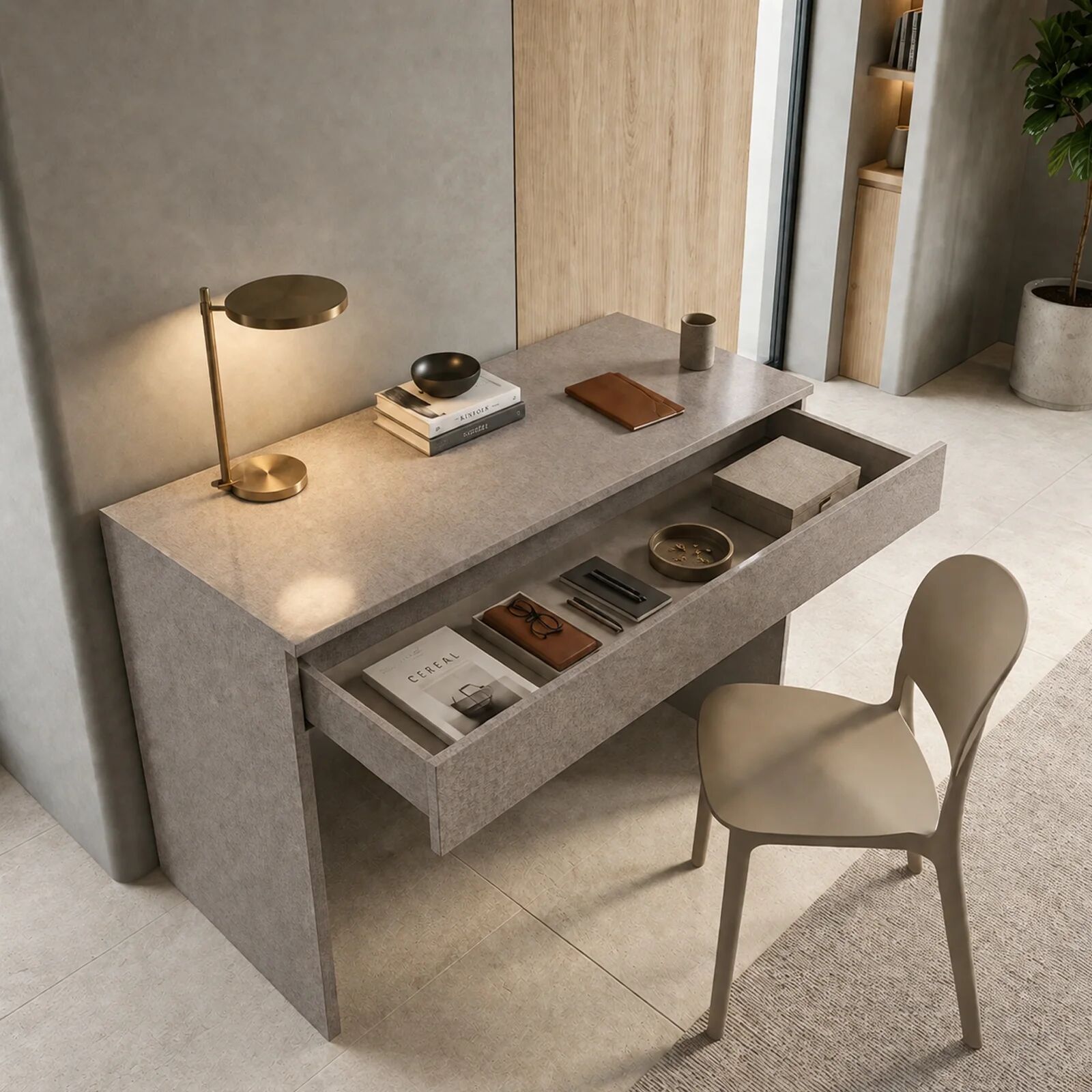 garneroarredamenti Scrivania toeletta 110x50cm 1 cassetto marrone bronzo rovere scuro Jobby