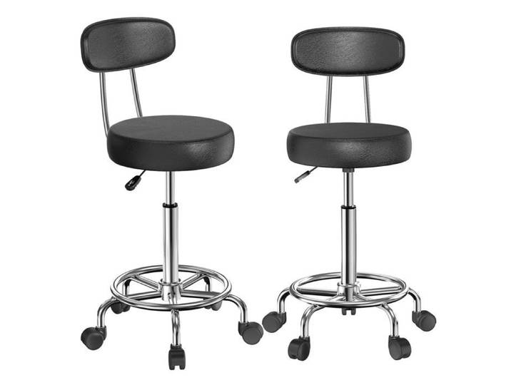 Tabouret à roulettes avec dossier - VIVOLILV - Lot de 2 - Réglable en hauteur 48 5-63 5cm - Noir - 35x35x73-89cm