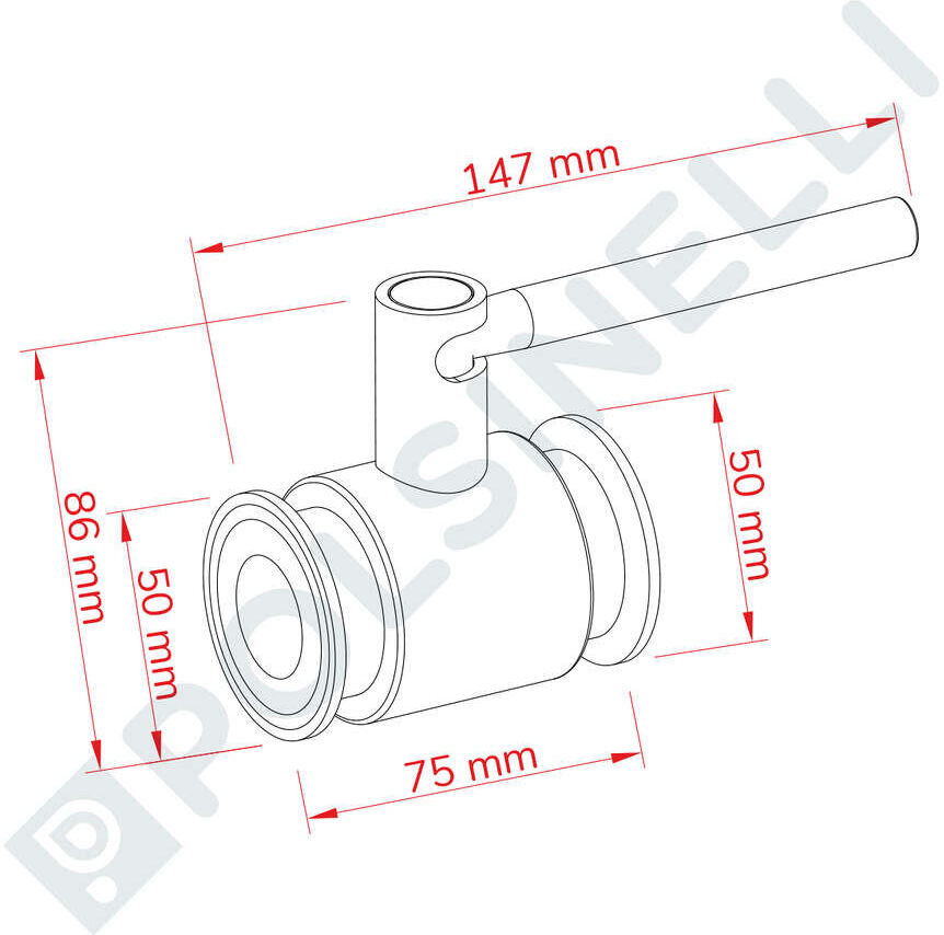 Polsinelli Vanne à Boule Inox CLAMP 1"1/2 DN25