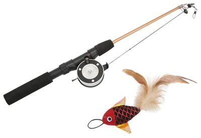 Inspired Living Interactive Telescopic Cat Fishing Rod Toy With Realistic Fish Teaser a