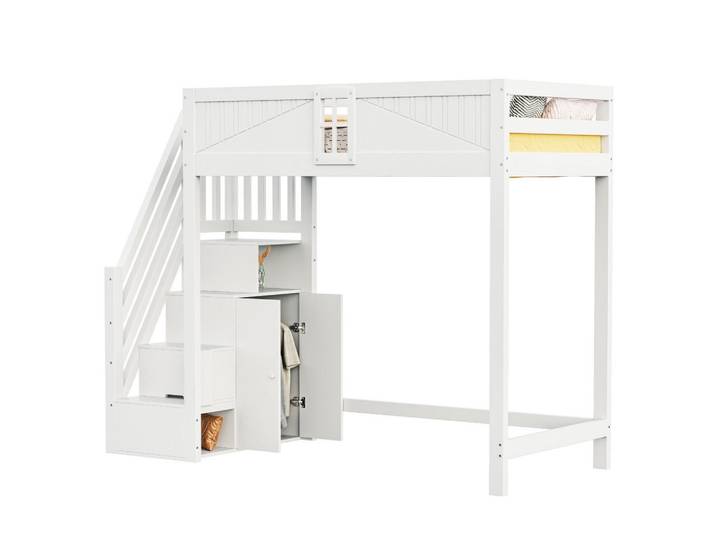Flieks Hochbett 90x200cm Massivholz Sicherheitsleiter Fenster Weiß, Holz, 90x200 cm, Babymöbel & Kindermöbel, Kinderzimmer & Jugendzimmer, Kinderbetten, Hochbetten