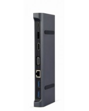 Gembird USB Type C 9in1 multi port adapter Hub3.0 + HDMI + DisplayPort + VGA + PD + LAN + stereo audio Grau (A-CM-COMBO9-02)