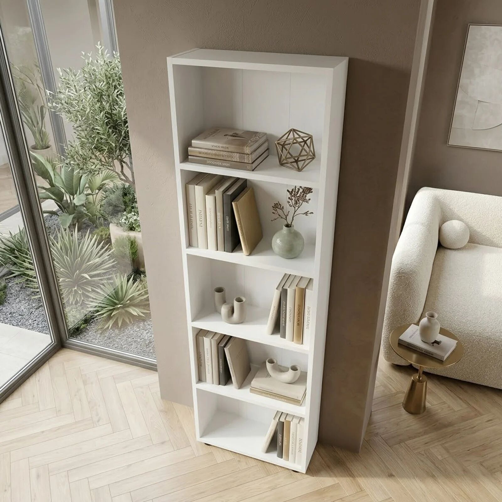 garneroarredamenti Libreria da parete 56x172h cm 4 ripiani moderna soggiorno bianco Svevo