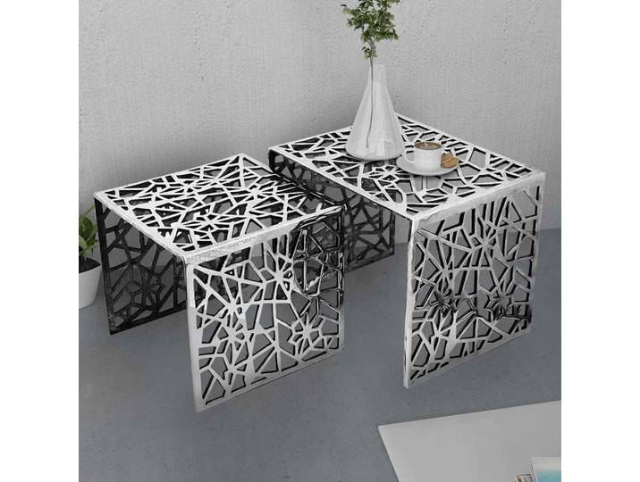 vidaXL Beistelltische 2 Stk. Quadratisch Silbern Aluminium