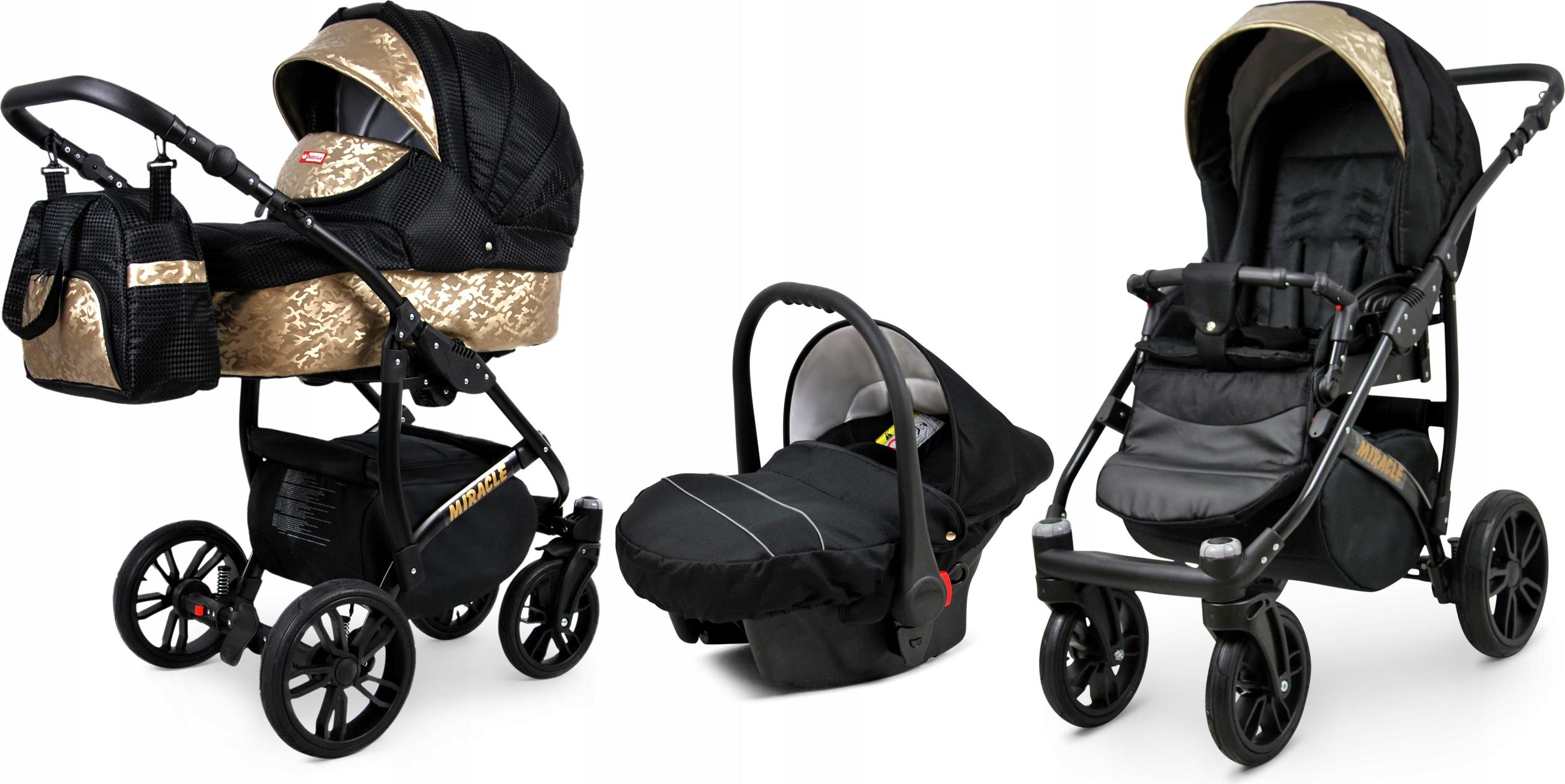 BabyLux Miracle | 3in1 Kinderwagen Set | Black Deluxe | Kombikinderwagen | Kinderwagenset | Bug
