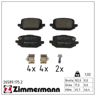 ZIMMERMANN Bremsbelagsatz, Scheibenbremse 265891752 Hinterachse für NISSAN