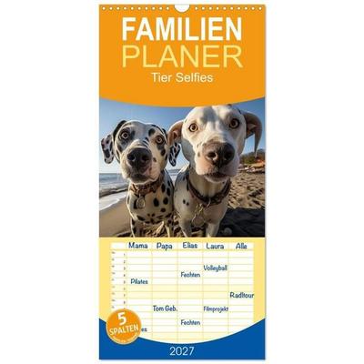 Familienplaner 2027 - Tier Selfies mit 5 Spalten (Wandkalender, 21 x 45 cm) CALVENDO