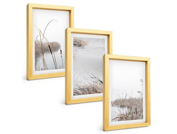 Tulup Bilder SET 3er Set - 20x30 cm Goldrahmen - Wasserpflanzen im Sommer, Goldfarben, Kunststoff, Rechteckig, 20x30 cm, einfache und schnelle Anbringung, Bilder & Rahmen, Bilder