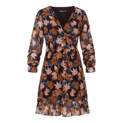 Shirtkleid CLOUD 5IVE "CLOUD 5IVE Chiffon Dress with AOP", Damen, Gr. XS, US-Größen, Langarm, bunt (schwarz, multicolor), 100% Polyester, normal, Kleider Shirtkleid