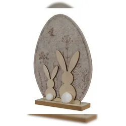 Decoris Dekofigur Osterei mit Osterhasen 25cm Filz Holz Dekoei Osterdeko Tischdeko Ostern Frühlingsdeko Osterschmuck Hasen Figur Geschenk Beige Natur
