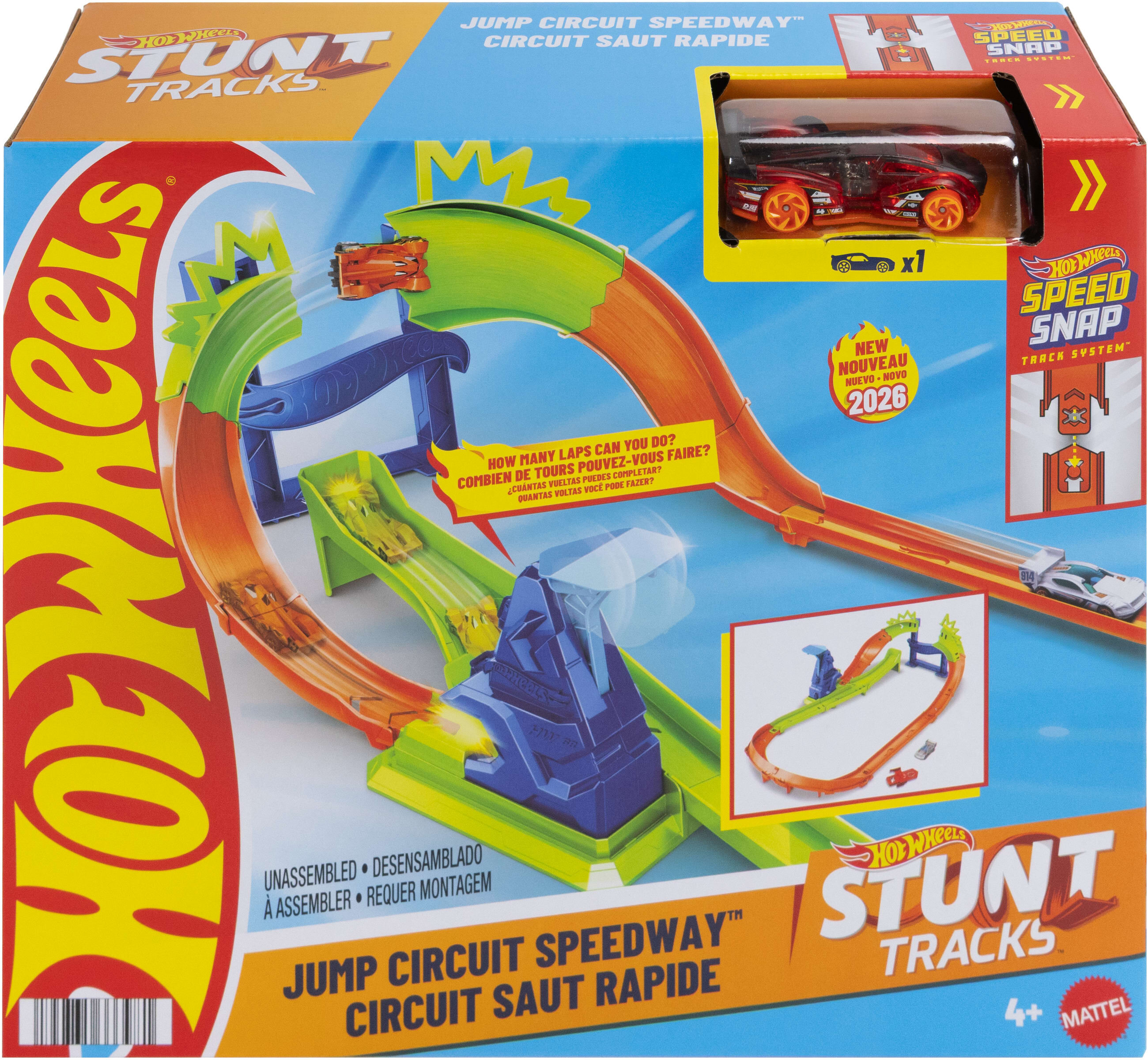 Autorennbahn HOT WHEELS "Stunt Tracks, Championship Circut Challenge", bunt, Autorennbahnen, Kinder, Kunststoff, Autorennbahn