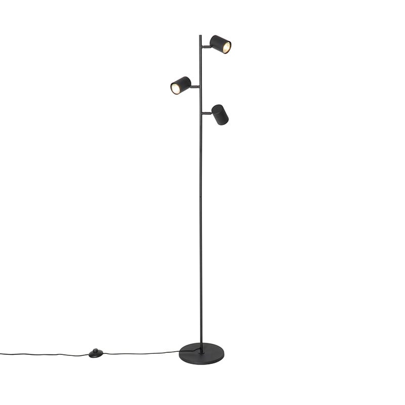 Qazqa Smart vloerlamp zwart met 3 dimbare Wifi GU10 LED-lampen