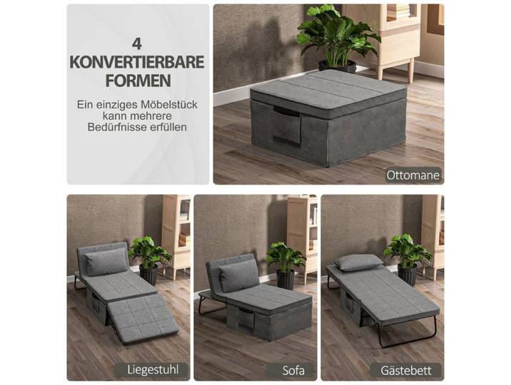 BEL Lit simple convertible 4 en 1 matelas 8 cm lit d'appoint/fauteuil/pouf 5 hauteurs acier 188x75x38 cm