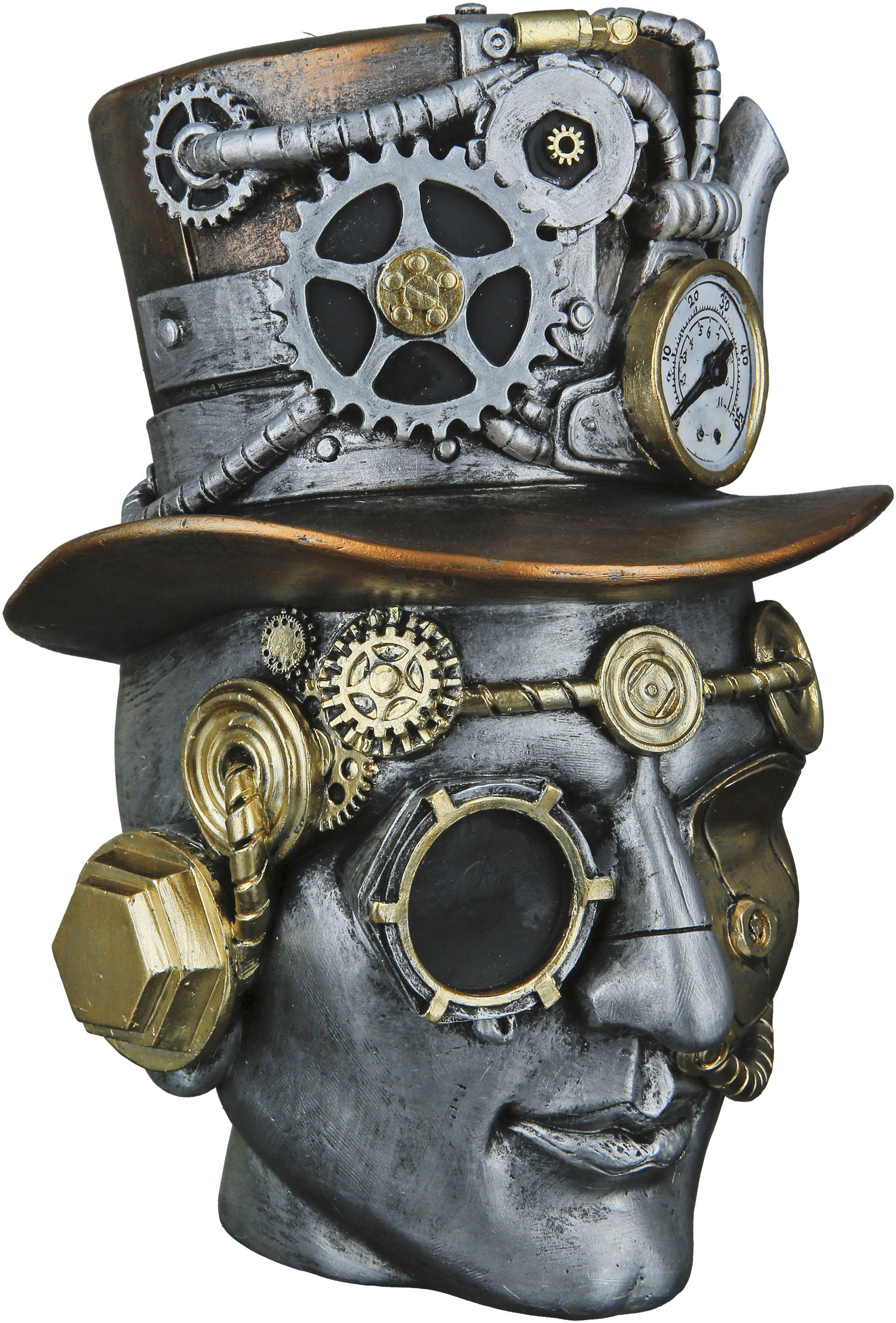 Fantasy-Figur CASABLANCA BY GILDE "Skulptur Steampunk Male", silber (silberfarben), B:16cm H:20cm T:18cm, Kunstharz, Dekofiguren, Fantasy-Figur silberfarben B/H/T: 16cm x 20cm x 18cm