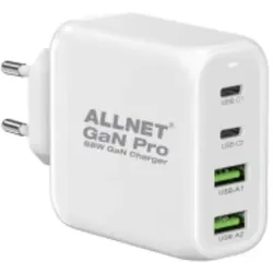 Allnet Ersatznetzteil QC USB-C PD GaN Netzteil Power Supply 68 Watt 2x USB Typ-A QC, 2x USB Typ-C** (68 W, 4 Ports), USB Ladegerät, Schwarz