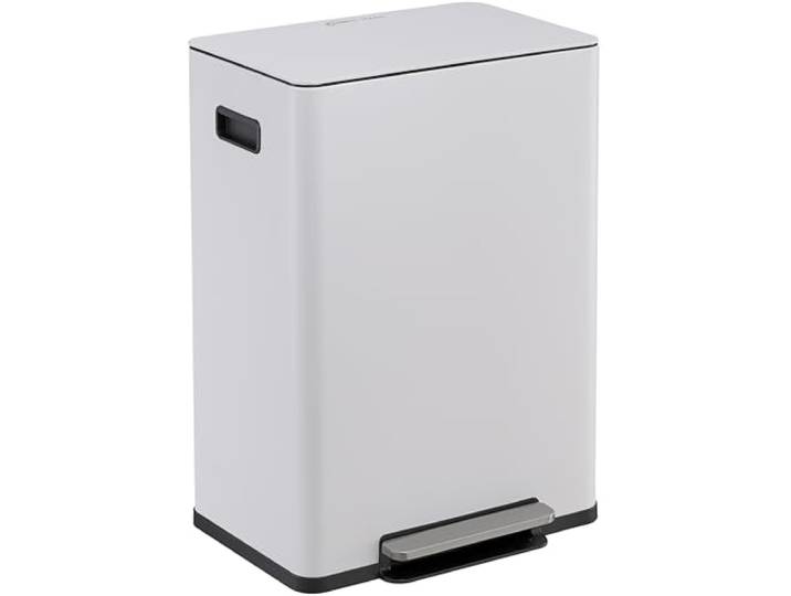 Simpli-Magic Infinity Edge 60 Liter rechteckiger handfreier extra großer Küchenabfalleimer, sanft schließender Einzeldeckel, Recycling-Mülleimer, Edelstahl, Weiß
