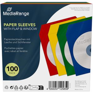 MediaRange CD-Hüllen BOX67, 124 x 124 mm, Papierhülle, transparent-bunt, für je 1 Disc, 100 Stück