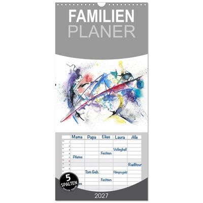 Familienplaner 2027 - Abstrakte Aquarelle mit 5 Spalten (Wandkalender, 21 x 45 cm) CALVENDO