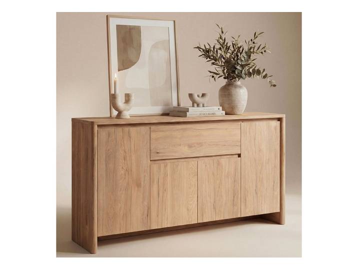 Newroom Sideboard Eiche braun 164 cm, Sideboard Eiche Braun Holzoptik Modern Grifflos Kommode Anrichte Wo...