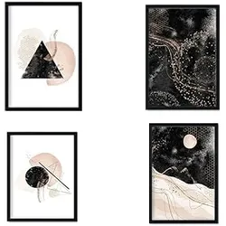 POSTER Set mit 4 Abstrakte Formen und Figuren Braun A4 Schwarzer Rahmen