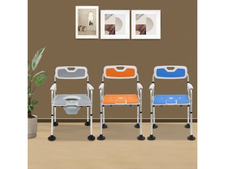 Chaise de douche sur pied réglable en hauteur pour personnes âgées, chaise d'aisance de chevet avec accoudoirs et dossier, chaises de douche