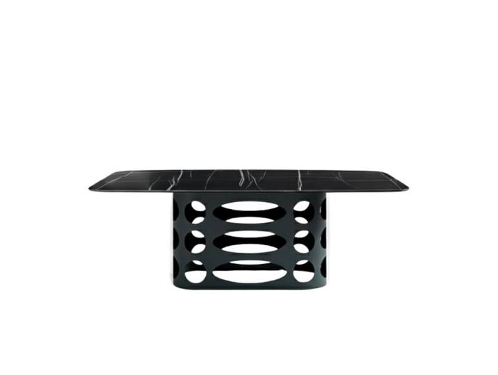 Table fixe effet marbre noir, 210 x 110 cm, hauteur 75 cm