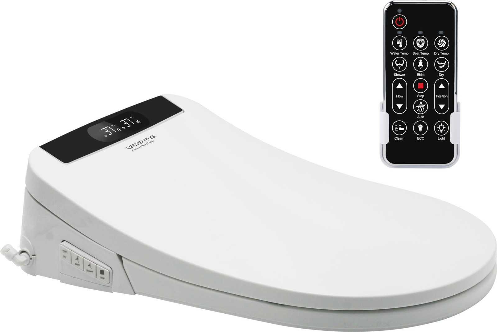 Dripio Slim bidet met RF-afstandsbediening, doorstroomverwarmer, verwarmde zitting en LED-verlichting