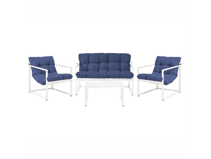 Beliani Lounge-Set Blau Garda, Blau, Weiß, Metall, Gartenmöbel, Gartengarnituren, Gartenmöbel-Sets