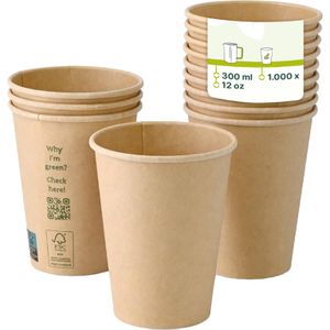 Biozoyg Trinkbecher DHD04478, braun, Pappe, Einweg, für Heißgetränke, 0,3 l, 1000 Stück