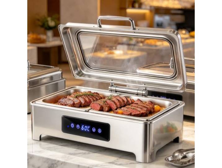 Aocay Elektrisches Chafing Dish 9L mit Touchscreen (Full PAN) Speisenwärmer Buffetwärmer mit Glasdeckel, Warmhaltebehälter Essen für Hotels, Buffet, Catering, Temperaturregelung 30-90℃