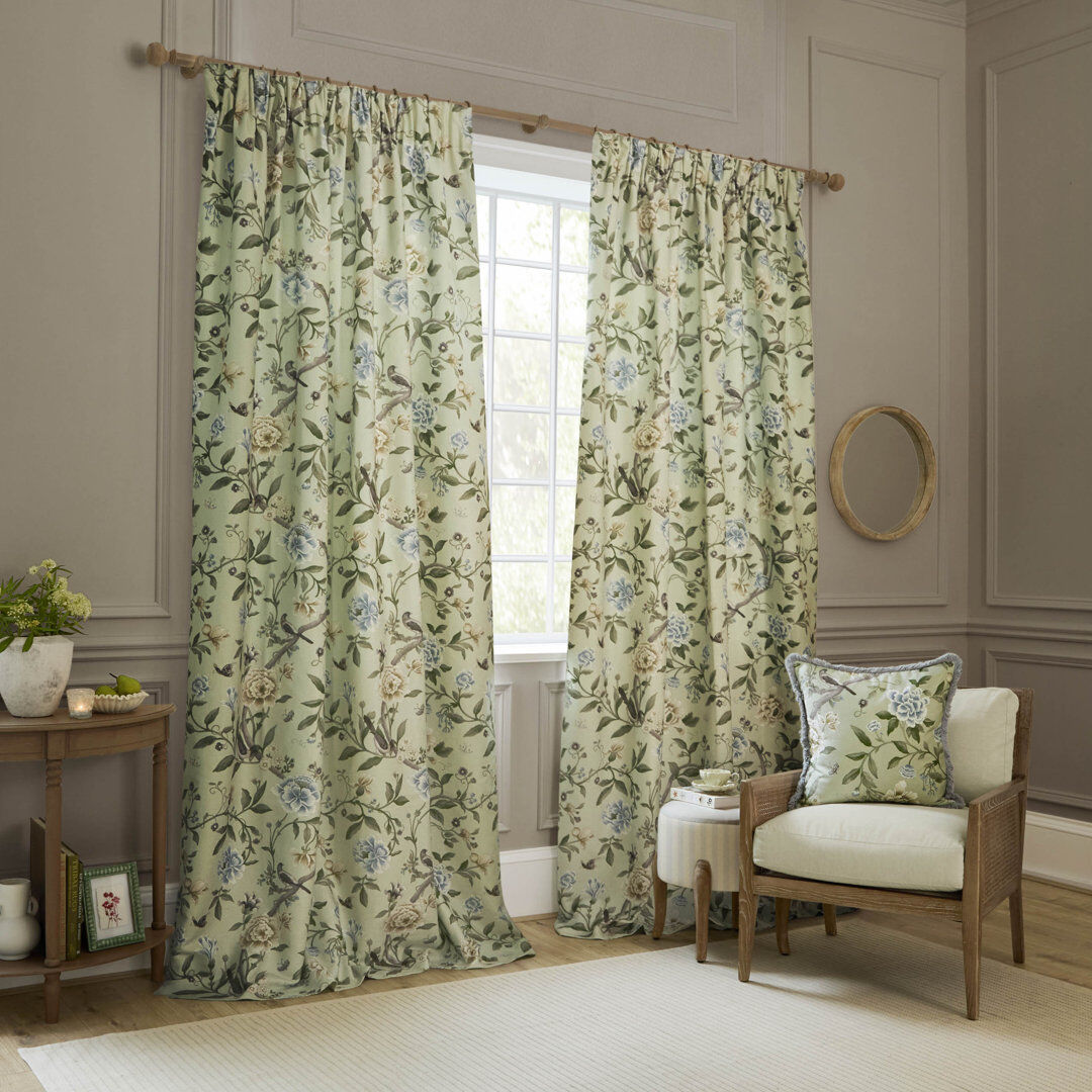 Sanderson Porcelain Garden Room Darkening Curtain Panel Pair Green 46.06cm Width x 137cm Drop