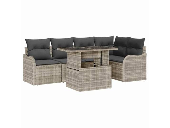 KTHLBRH Modulares Esszimmer-Set, 6 Stück, Poly-Rattan, hellgrau, 100 x 55 x Poly-Rattan, Stahlrahmen, gehärtetes Glas, inklusive Kissen, verstellbare Füße, für den Außenbereich